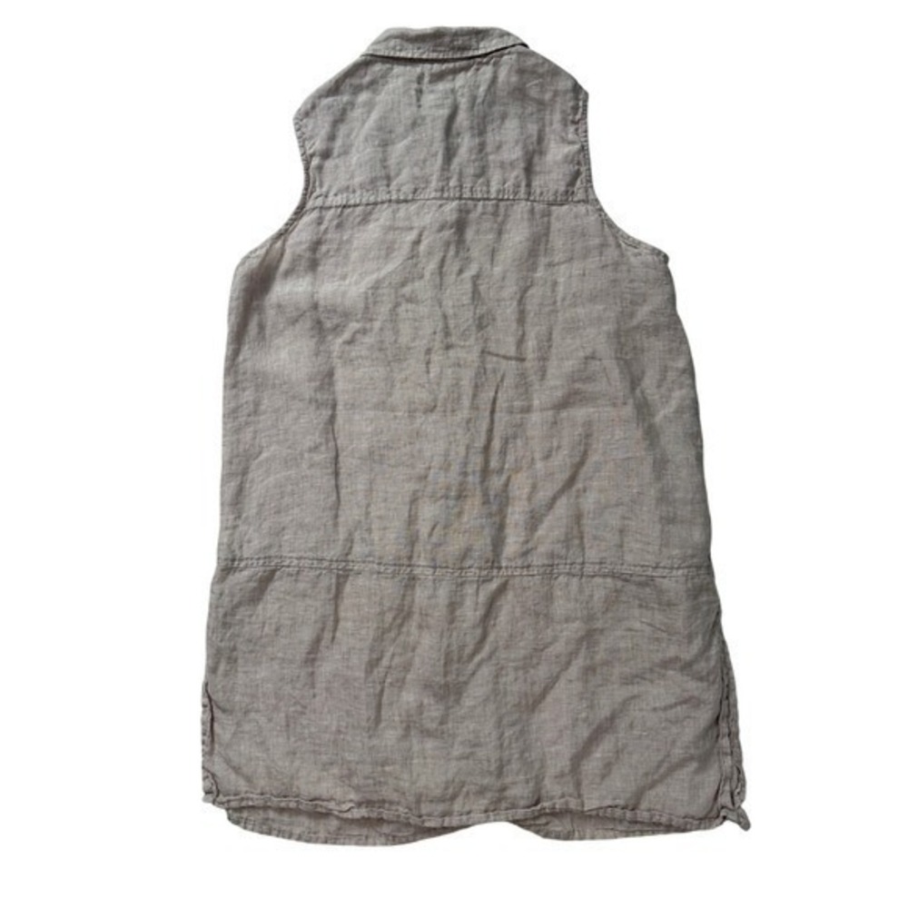 Tahari Oatmeal 100% Linen Sleeveless Button Down Tunic M Euro Summer Coastal - Picture 3 of 8